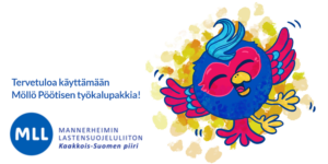 Kuvassa mll kaakkoisi-suomen piirin logo ja möllö pöötisen piirroskuva